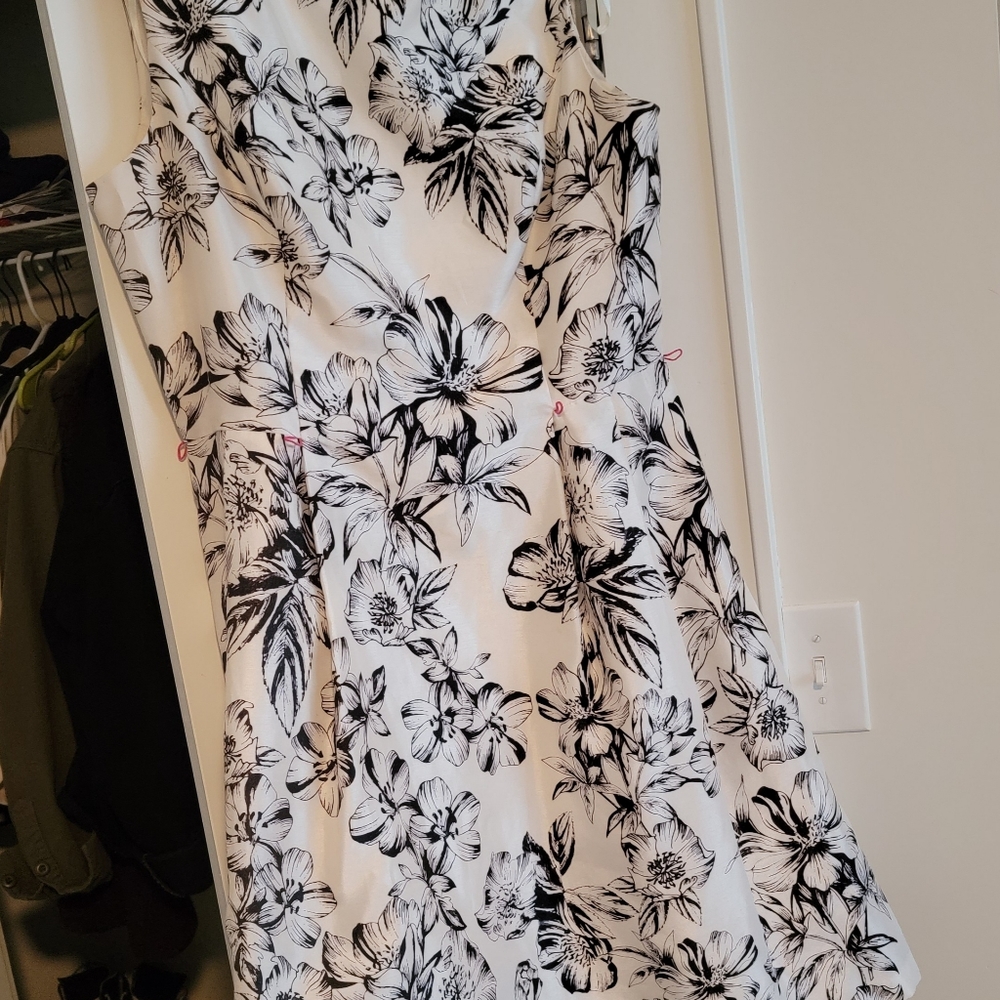 White dress black flowers, belt totally OPTIONAL